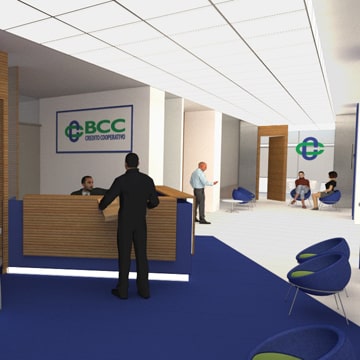Ristrutturazione edificio, interior design e arredo uffici direzionali filiale bancaria